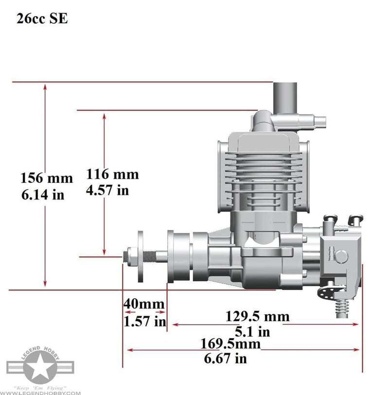 measurements of RCGF 26cc RE Stinger Engine