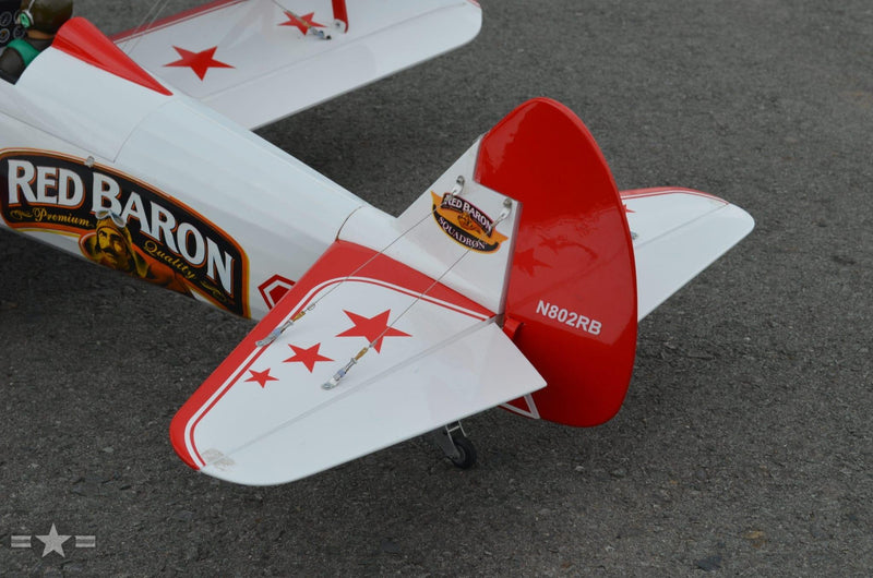 close up view of the red baron logo on the red baron rc plane