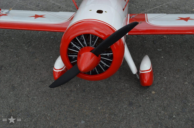close up shot of the propeller on a red baron airplane