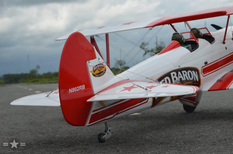 view of back wheel and wings on red baron rc plane
