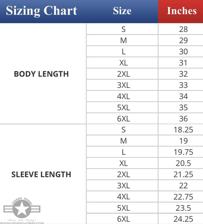 size chart for body and sleeve length