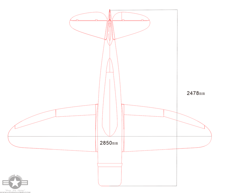 full measurements from nose to tail plus wingspan of P-47B 2.85M WINGSPAN by KYHK RC