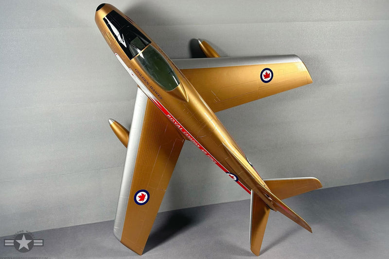 gold  F-86 Sabre 1.8M by KYHK RC with red canadian maple leaf emblem