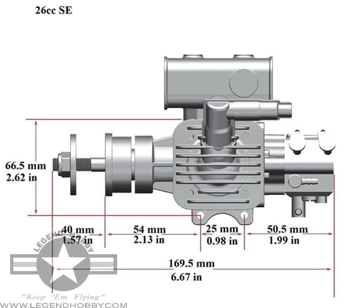 top down measurements of RCGF 26cc RE Stinger Engine