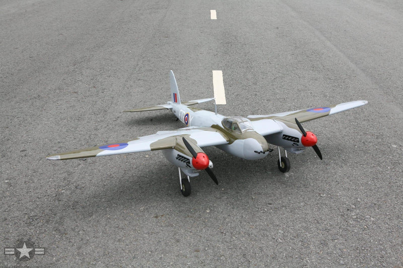 overhead view of De Havilland Mosquito on a runway
