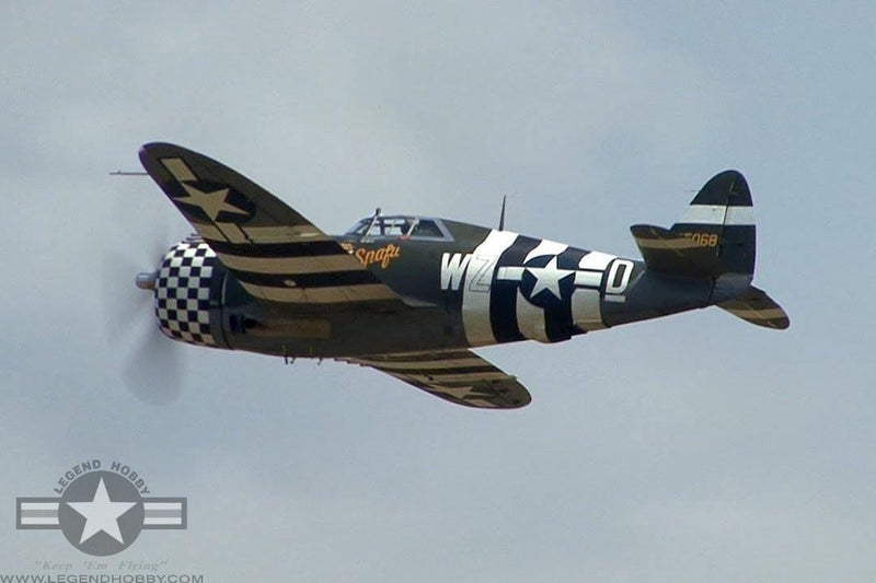 view of 63" P-47G Thunderbolt Snafu 15cc in action in the air